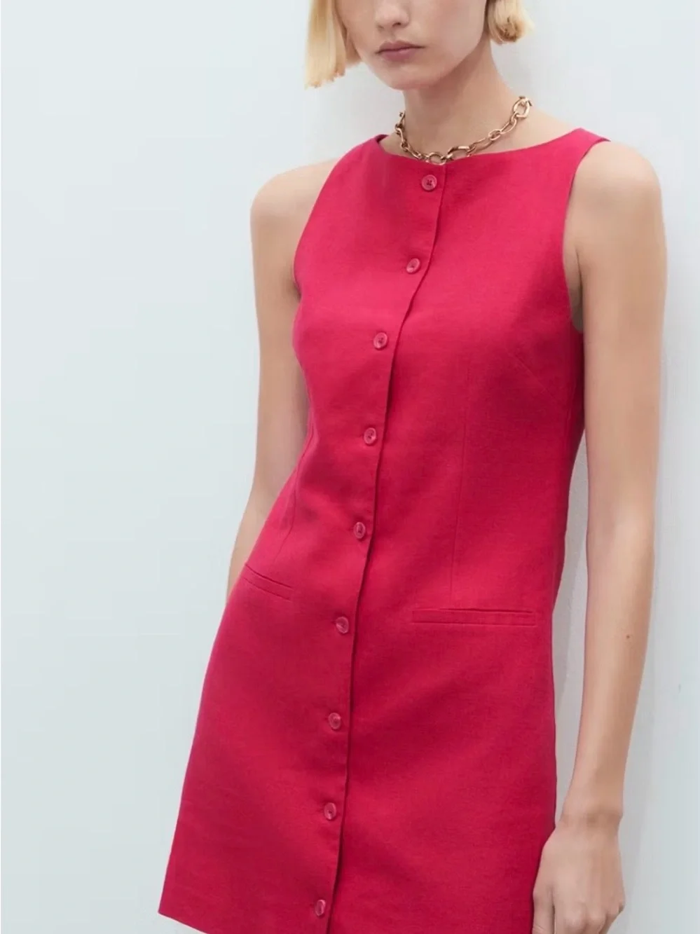 NWT Mango Sleeveless Button-Front Red Shift Dress - Picture 1 of 6